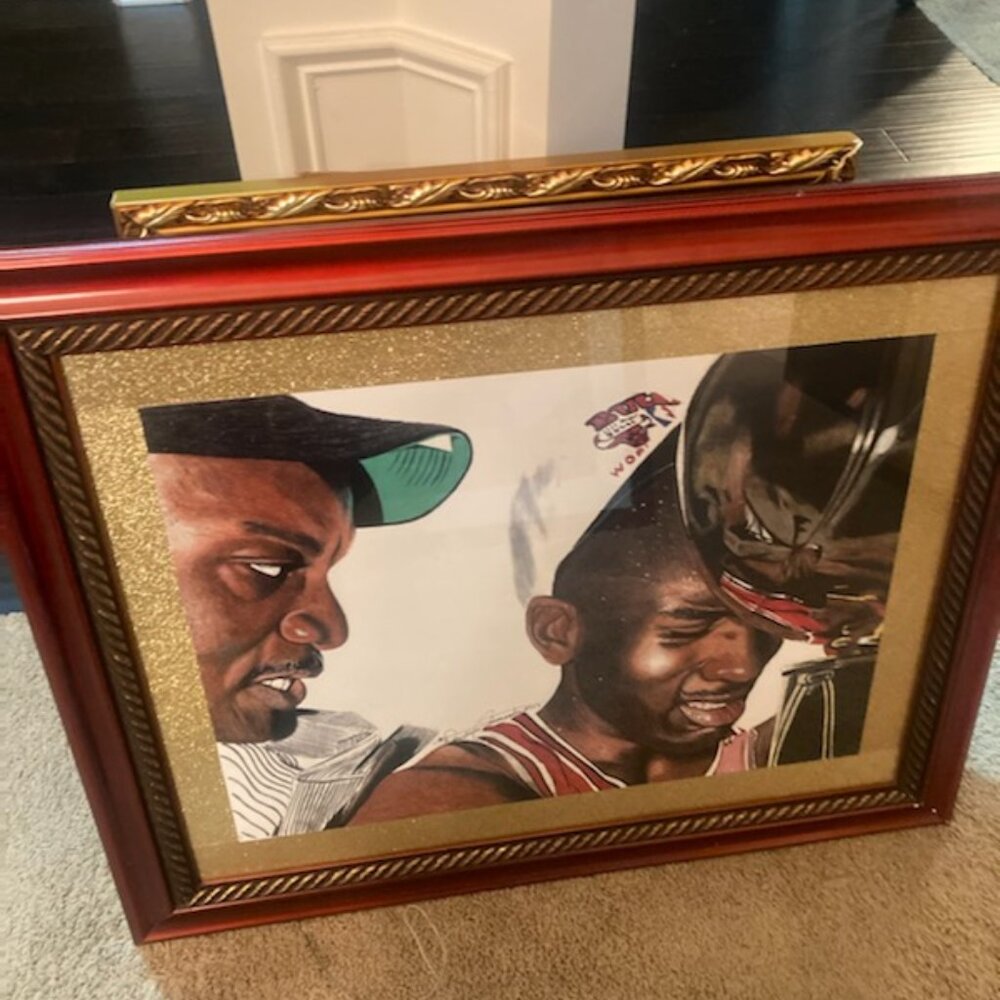 Pic of Michael Jordan celebrating with Dad by local Artist Demetrius Clements